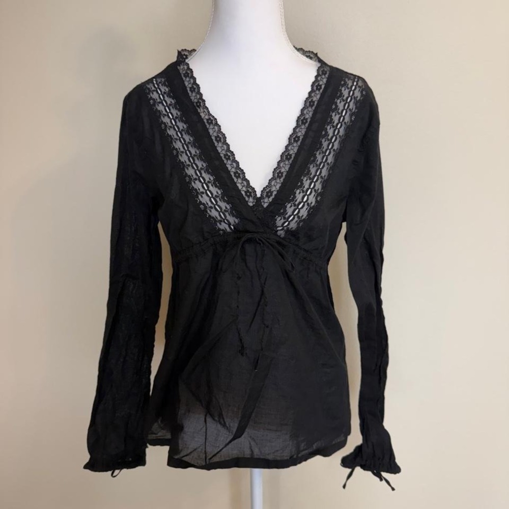 VTG Old Navy Sheer V Neck Babydoll Blouse Lace Sz M Whimsigoth Coquette Fairy